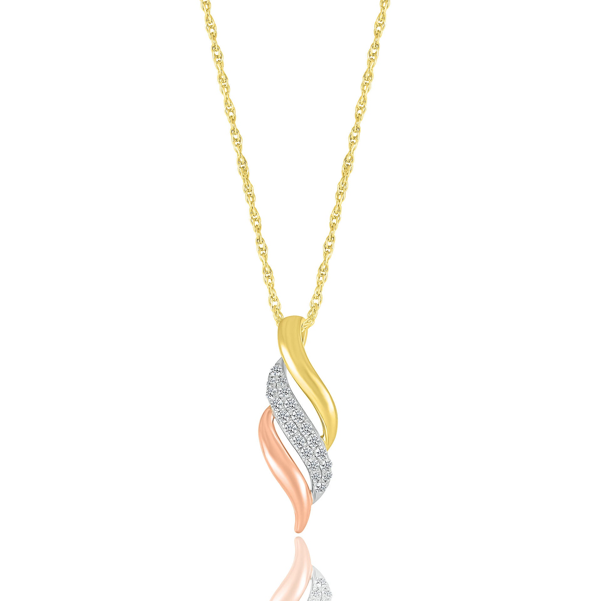 Diamond Swirl Pendant in Tri-Tone 10K Gold (1/7 ct. tw.)
