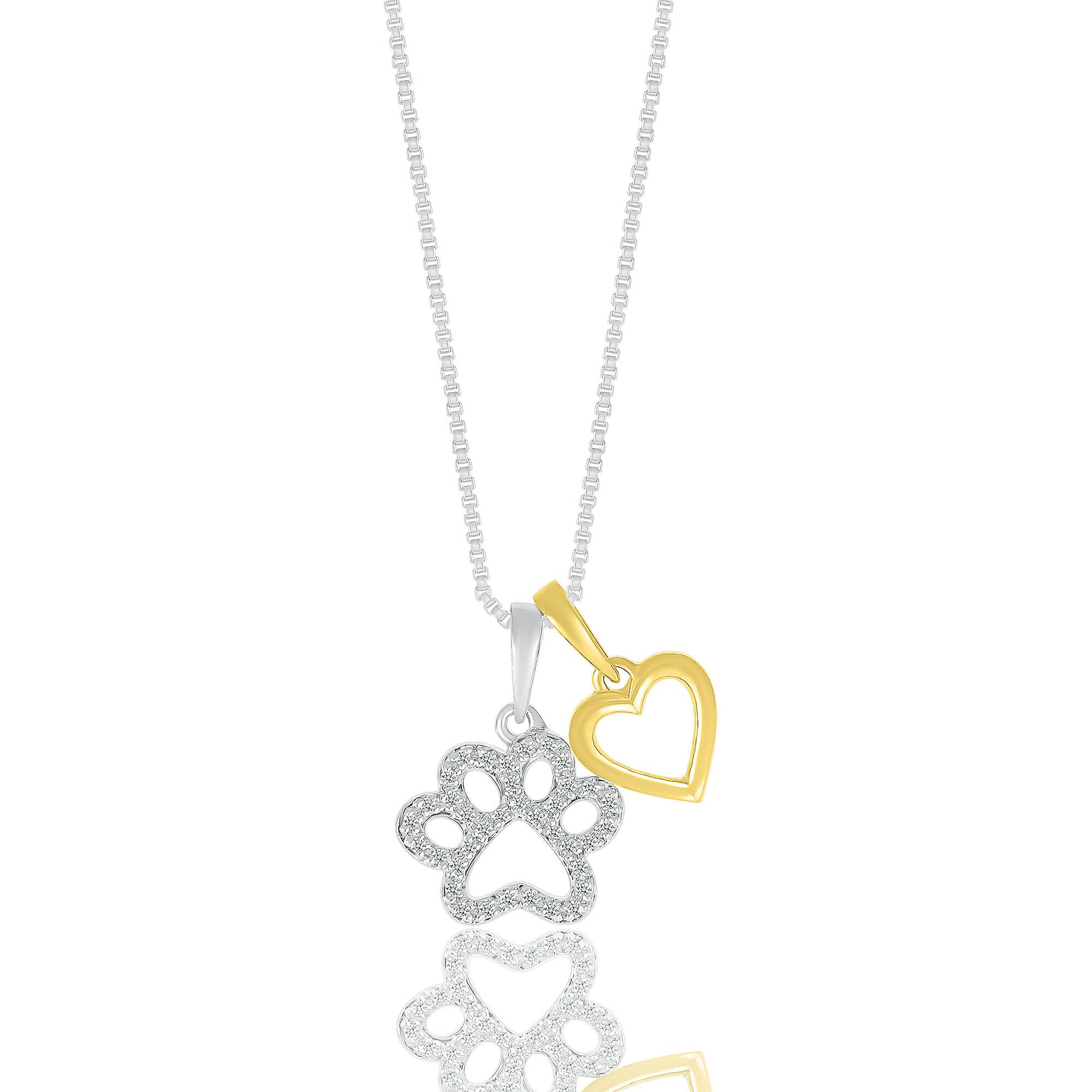 Diamond Accent Paw Heart Pendant in Sterling Silver and 10K Yellow Gold
