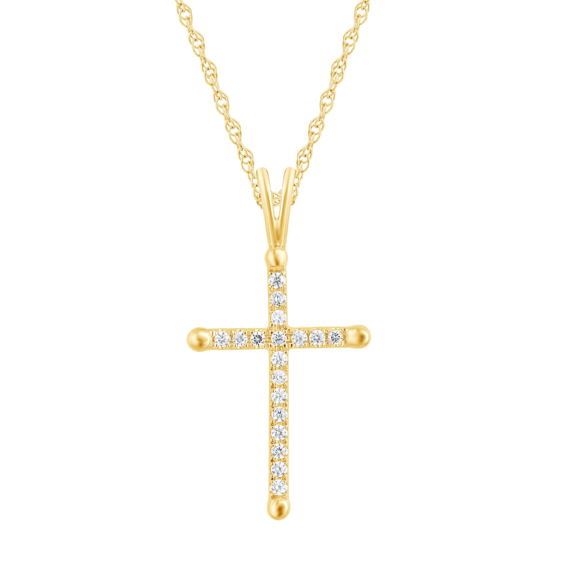 Diamond Tipped Cross Pendant in 10K Yellow Gold (1/8 ct. tw.)
