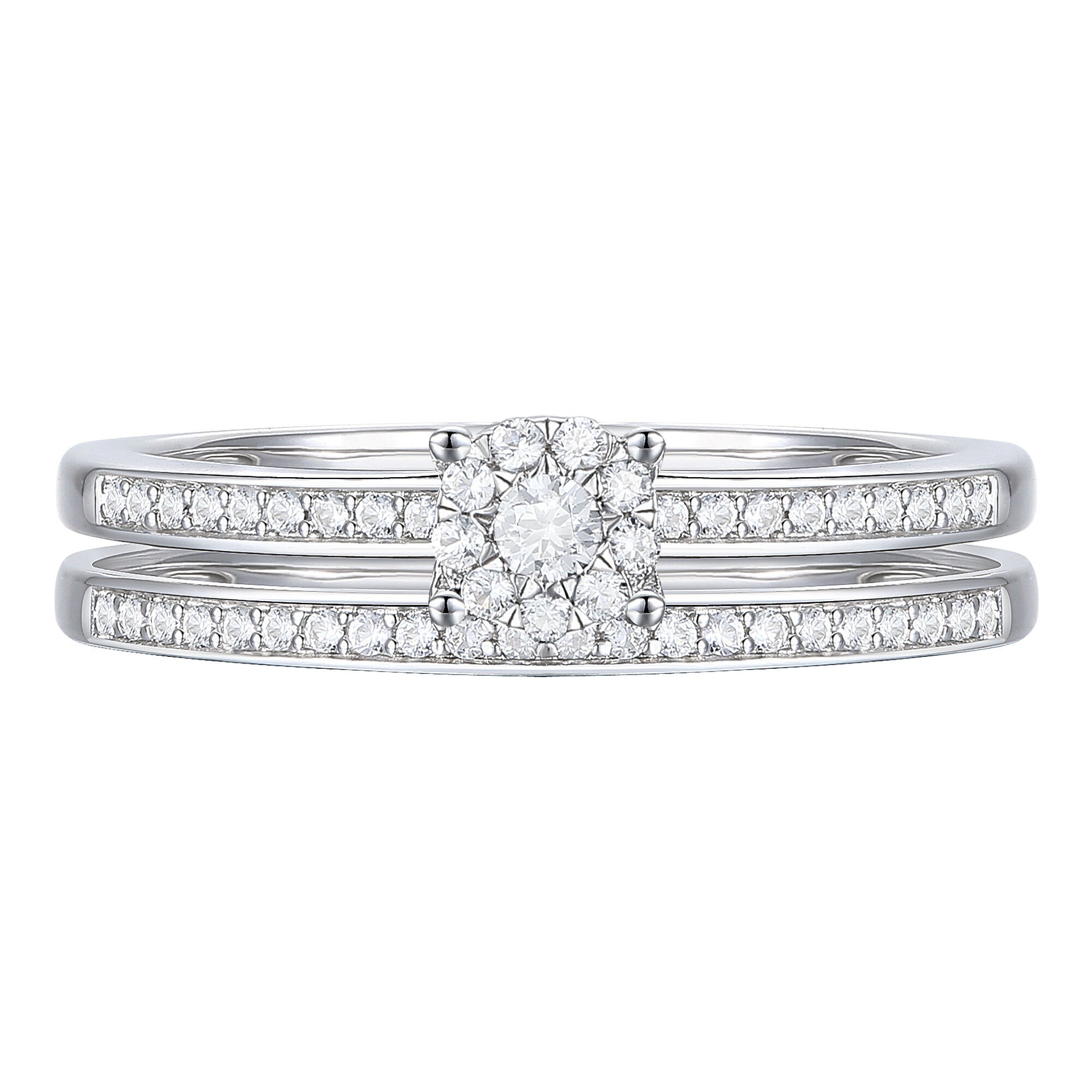 Diamond Double-Row Halo Promise Ring in Sterling Silver (1/4 ct. tw.)