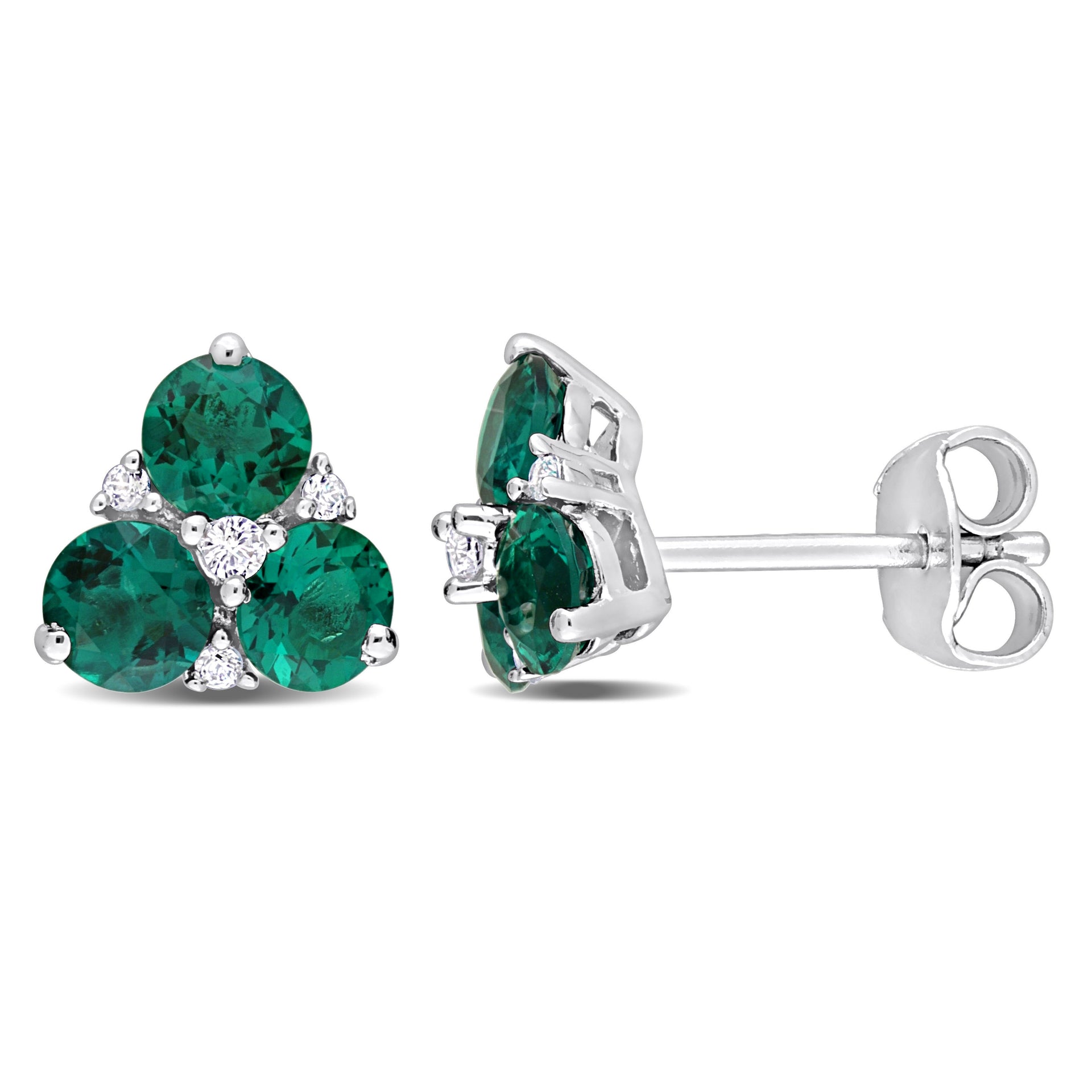 Mimi & Max 1 5/8 CT TGW Created Emerald and Created White Sapphire 3-Stone Earrings in Sterling Silver