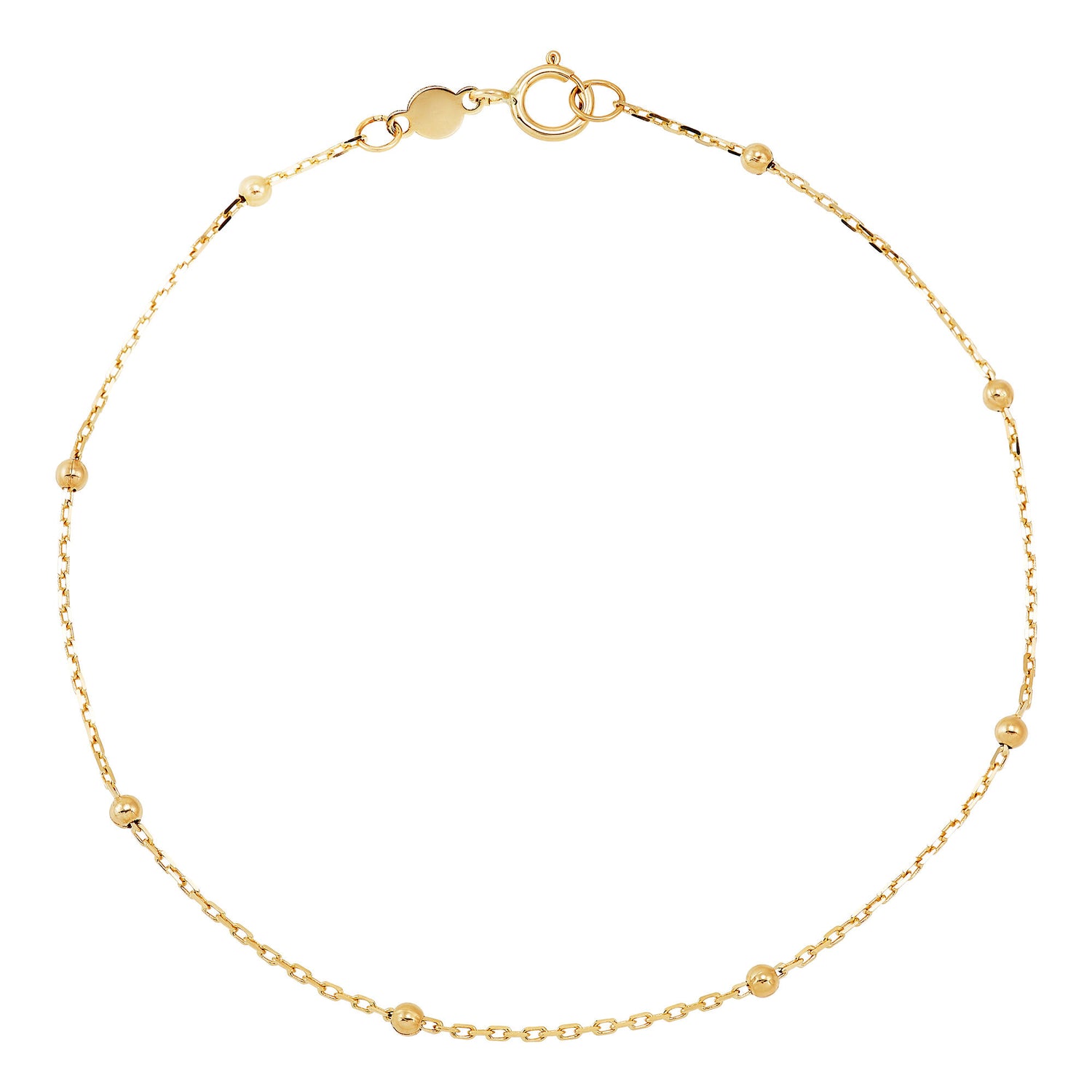 Bead Station Bracelet in 14K Yellow Gold, 2MM, 7.25”