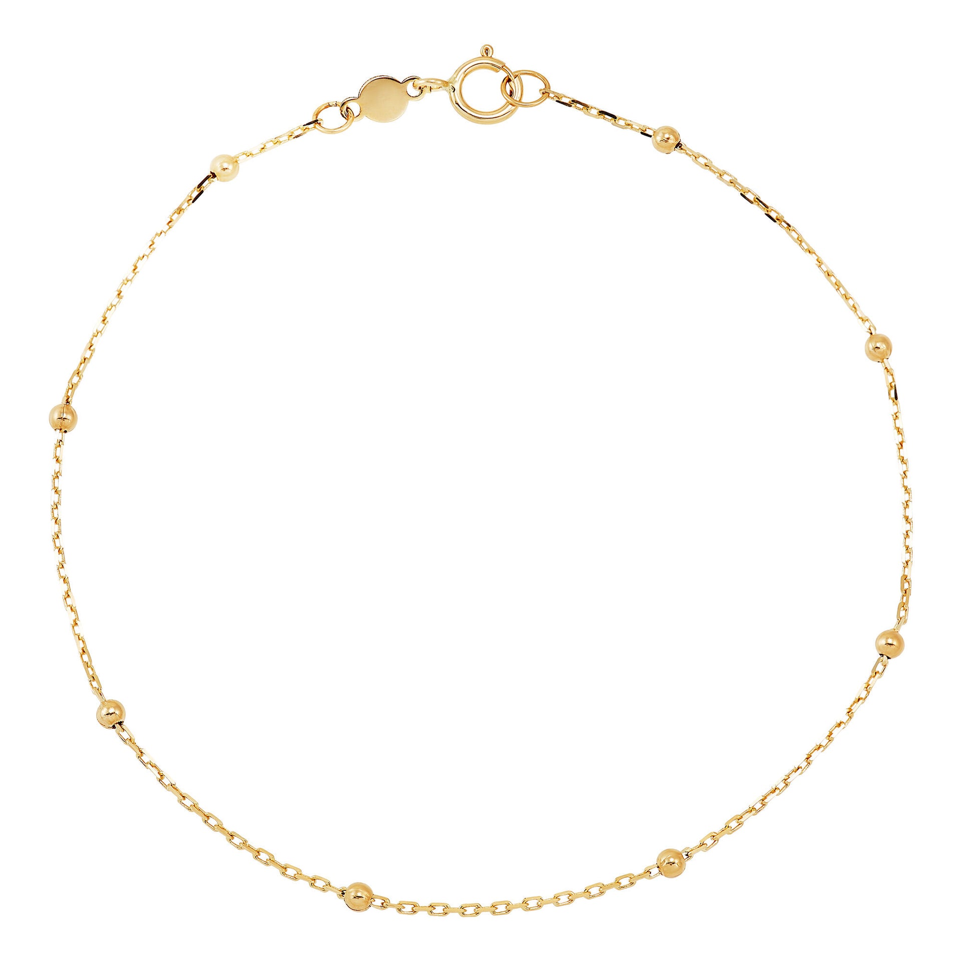 Bead Station Bracelet in 14K Yellow Gold, 2MM, 7.25”