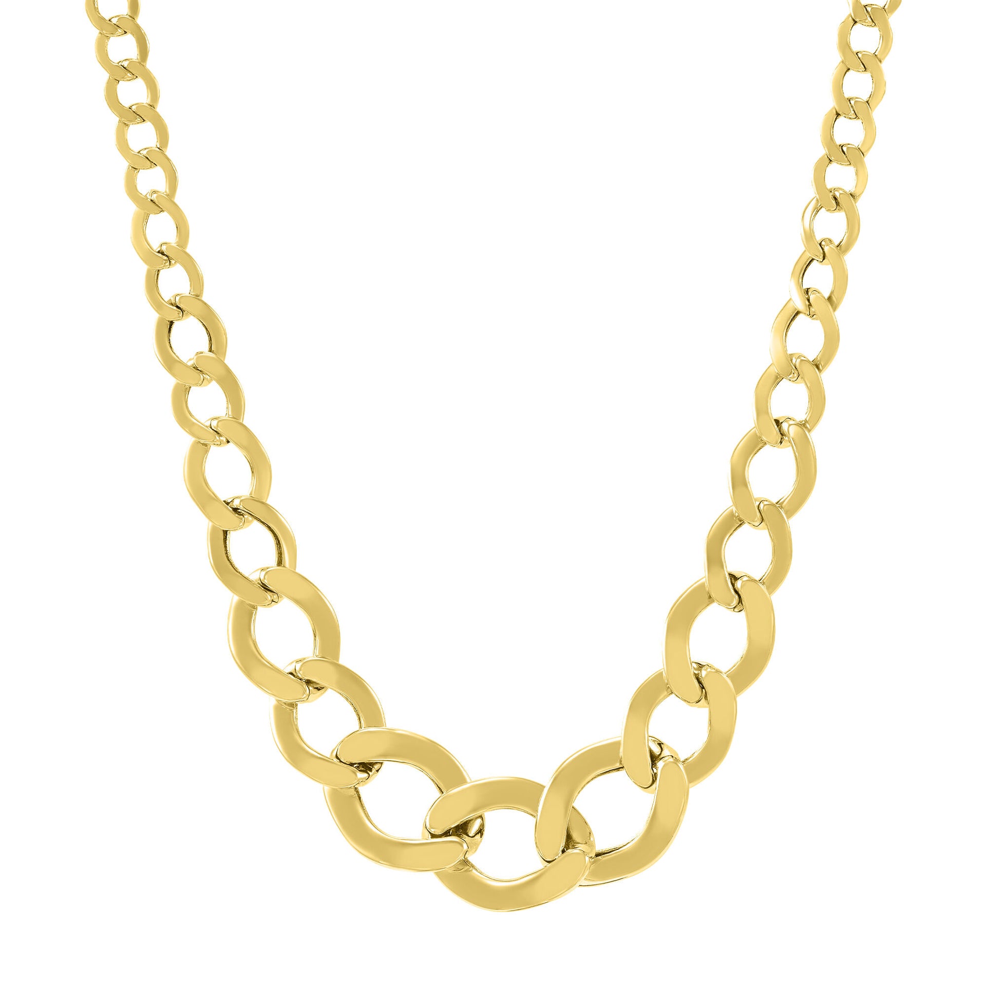Graduated Hollow Bevel Curb Chain in 14K Yellow Gold, 18”