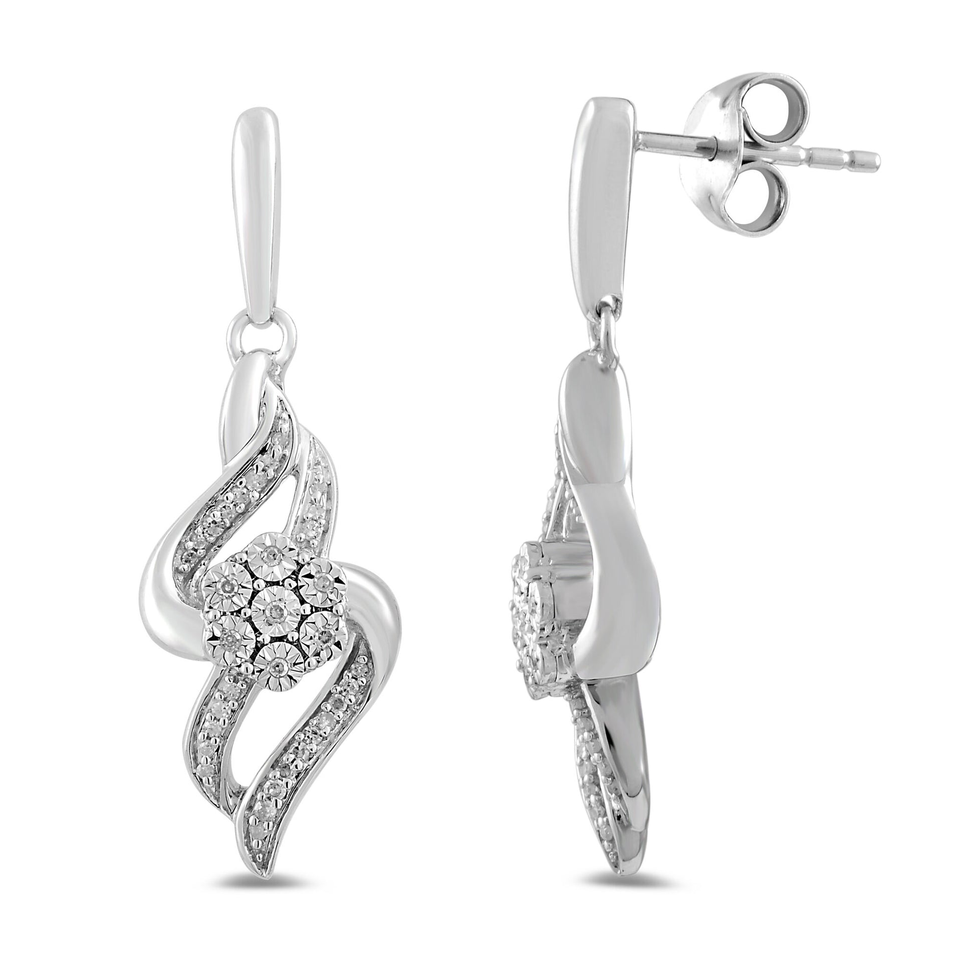 Diamond Drop Cluster Earrings in Sterling Silver (1/7 ct. tw.)