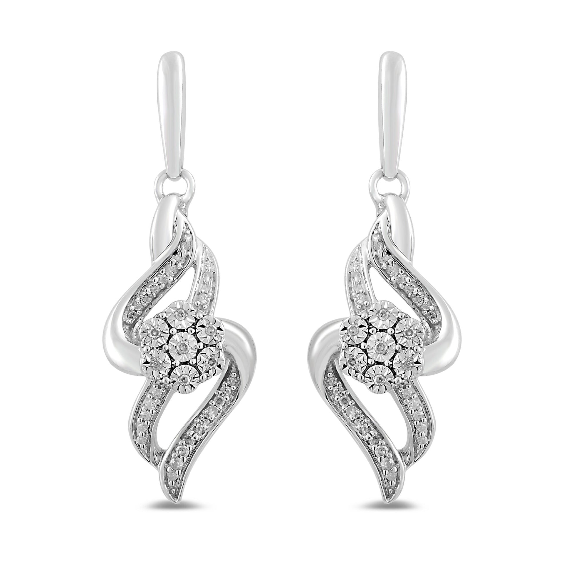 Diamond Drop Cluster Earrings in Sterling Silver (1/7 ct. tw.)