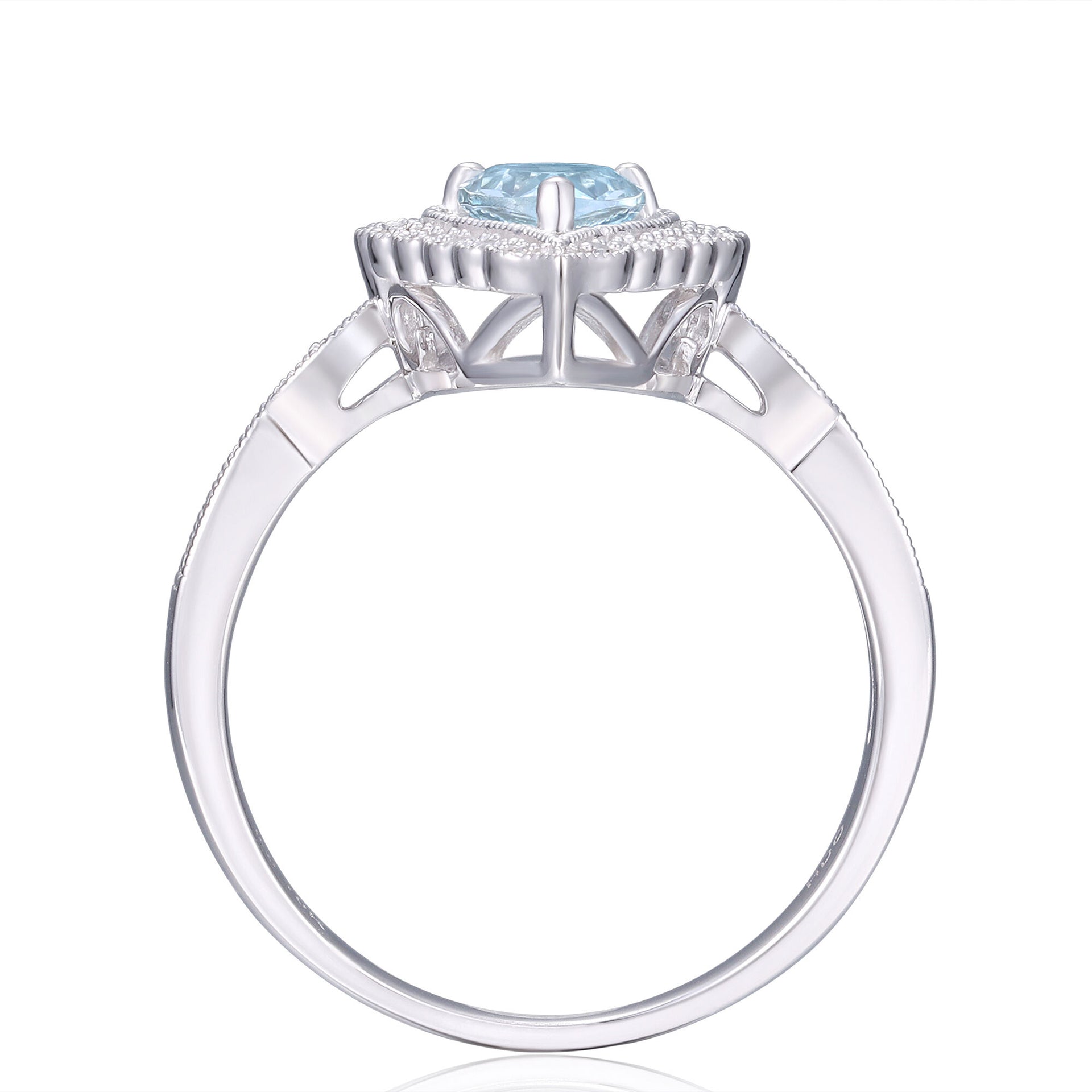 Aquamarine and Diamond Ring in 10K White Gold (1/10 ct. tw.)