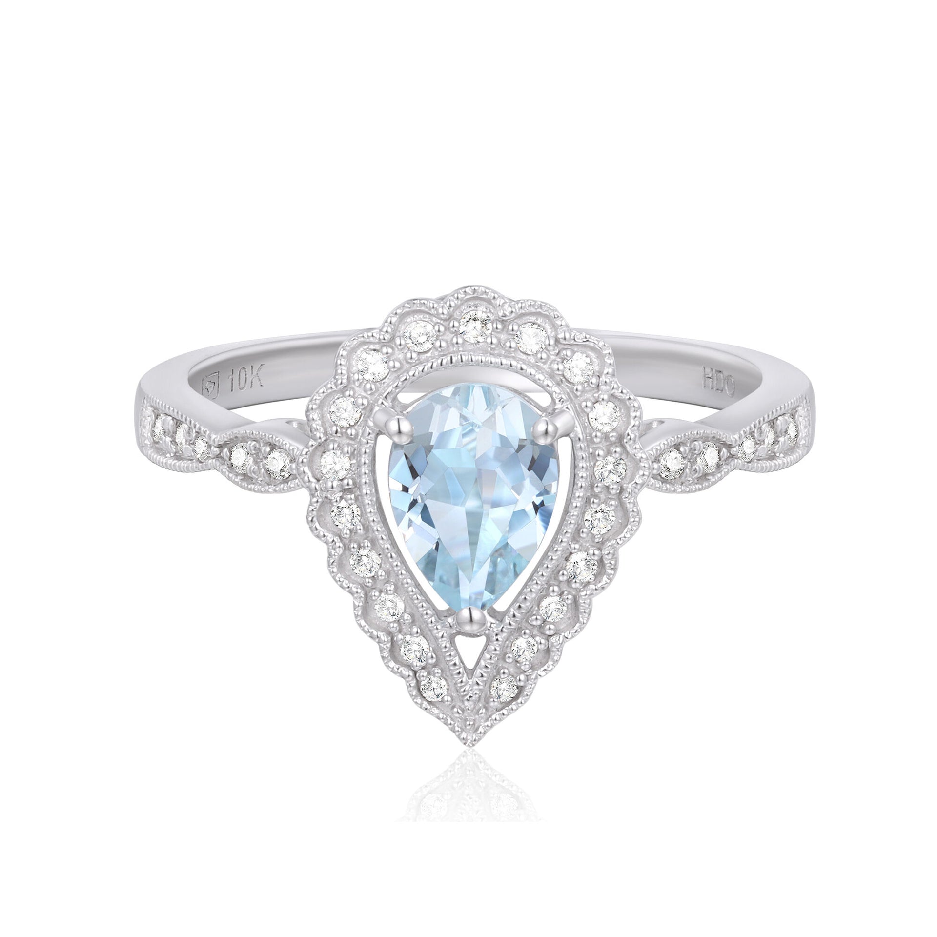 Aquamarine and Diamond Ring in 10K White Gold (1/10 ct. tw.)