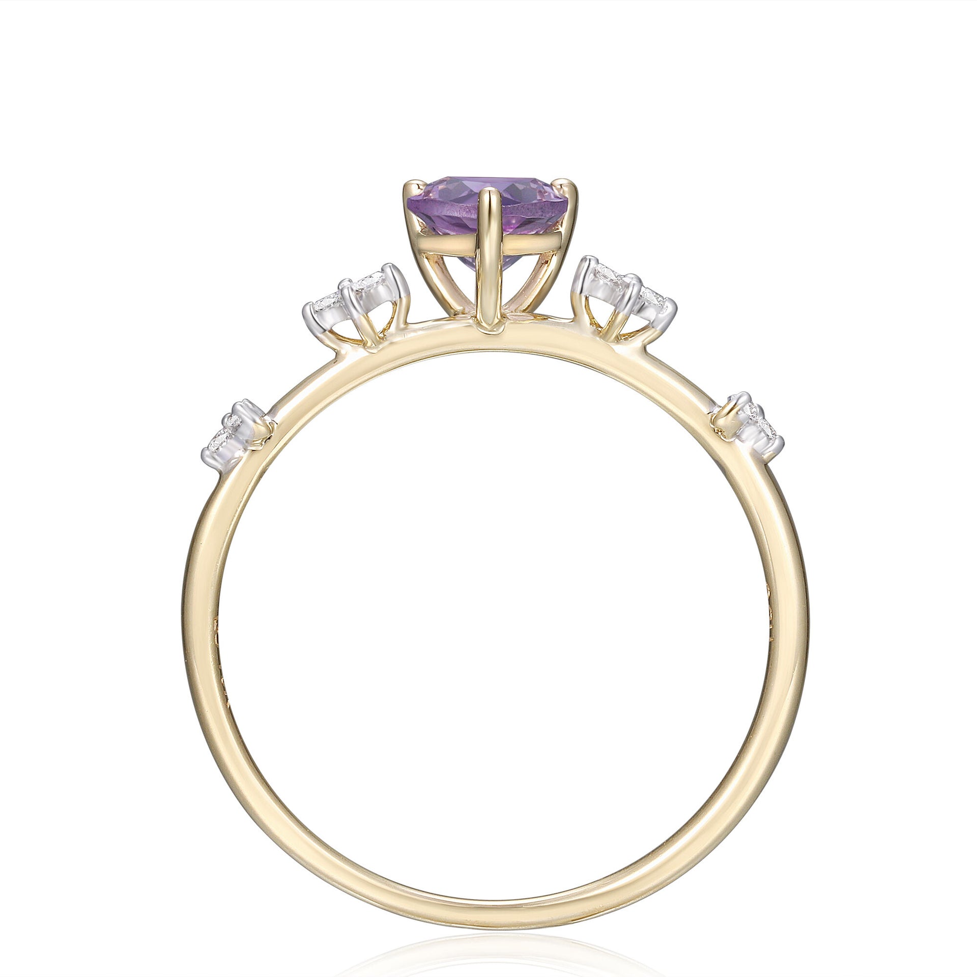 Rose De France Amethyst Ring with Diamond Accents in 10K Yellow Gold