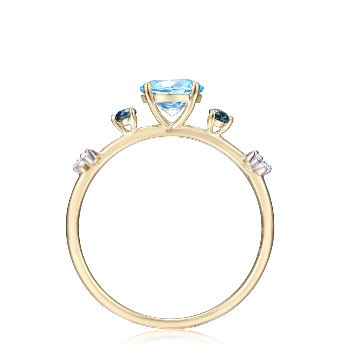 Swiss Blue Topaz Ring with London Blue Topaz and Diamond Accents in 10K Yellow Gold