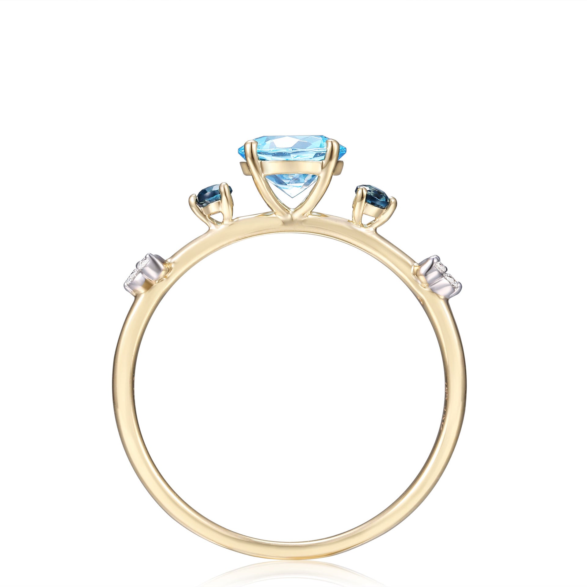 Swiss Blue Topaz Ring with London Blue Topaz and Diamond Accents in 10K Yellow Gold
