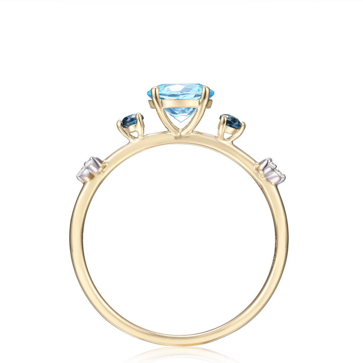 Swiss Blue Topaz Ring with London Blue Topaz and Diamond Accents in 10K Yellow Gold