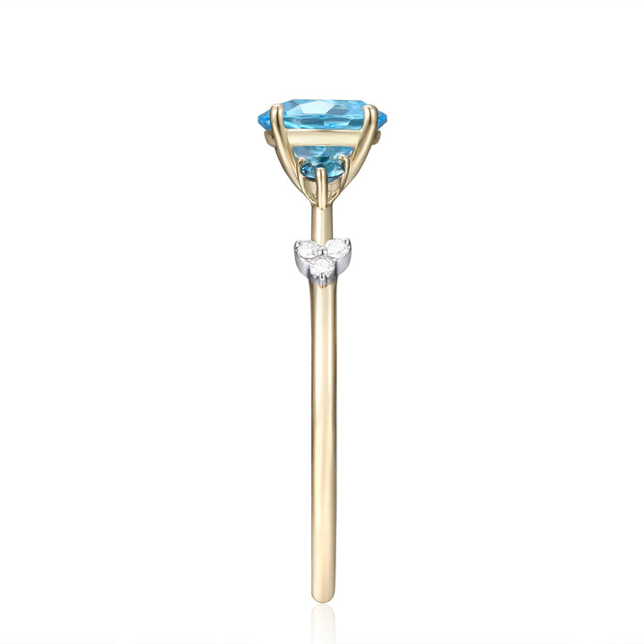 Swiss Blue Topaz Ring with London Blue Topaz and Diamond Accents in 10K Yellow Gold
