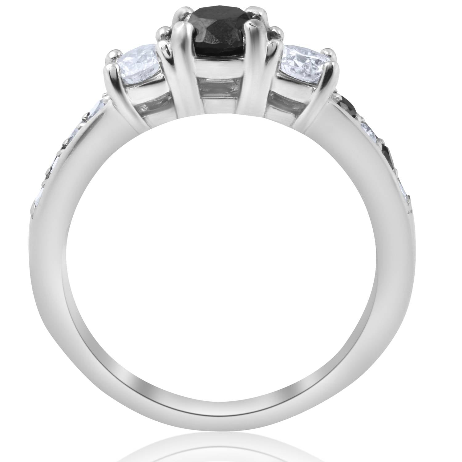 1 1/4CT Black & White Diamond Engagement 3-Stone Ring 10K White Gold