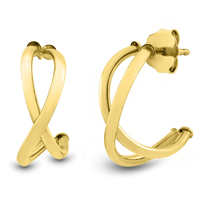 Crossover J-Hoop Earrings in 14K Yellow Gold