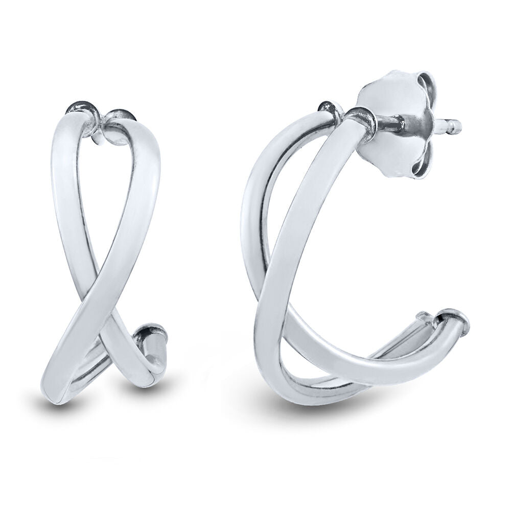 Crossover J-Hoop Earrings in 14K White Gold