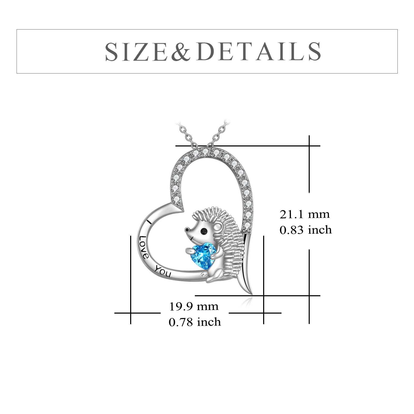 Sterling Silver Heart Cubic Zirconia Hedgehog With Heart Pendant Necklace With Engraved Word For Women