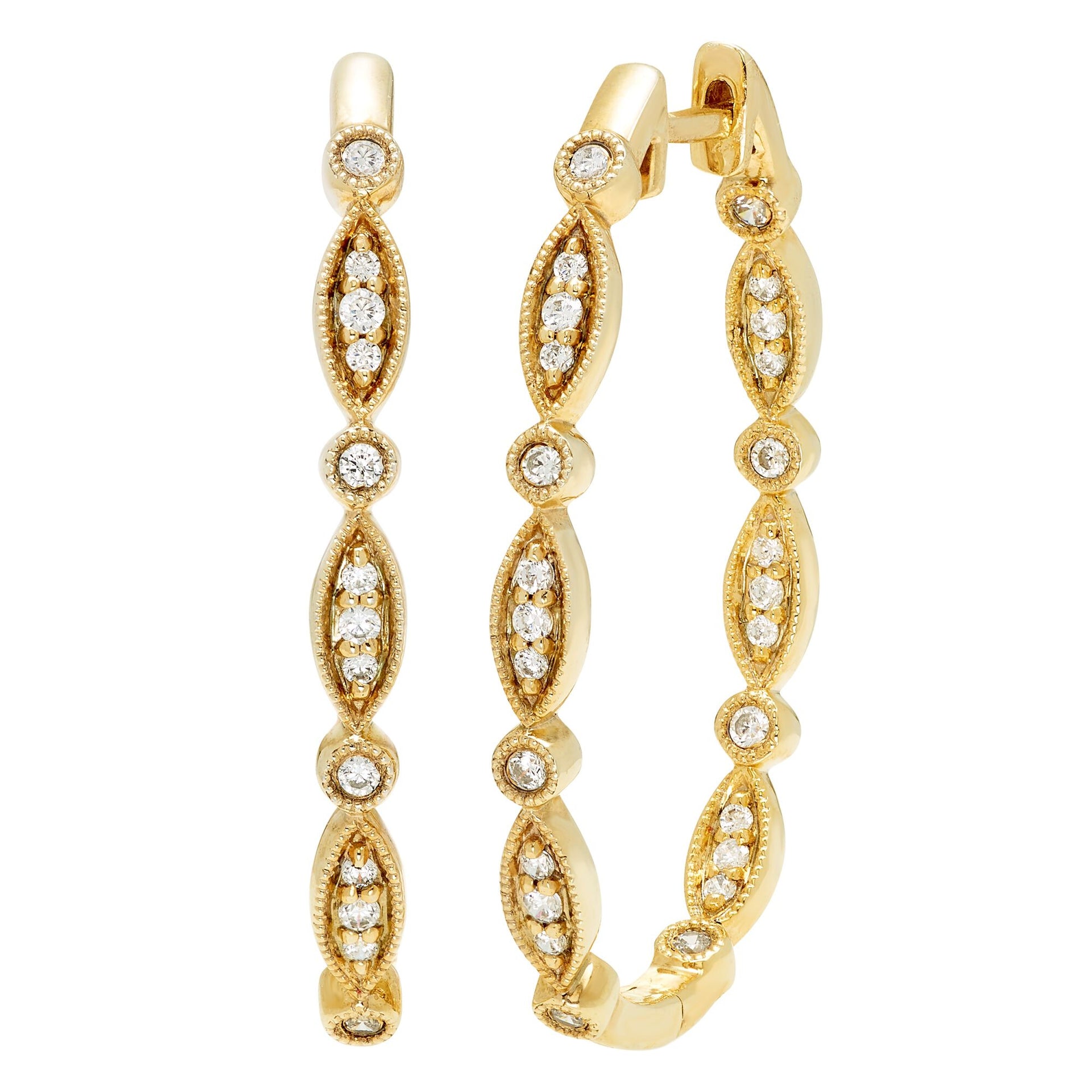 Diamond Hoop Earrings in 10K Yellow Gold (3/8 ct. tw.)