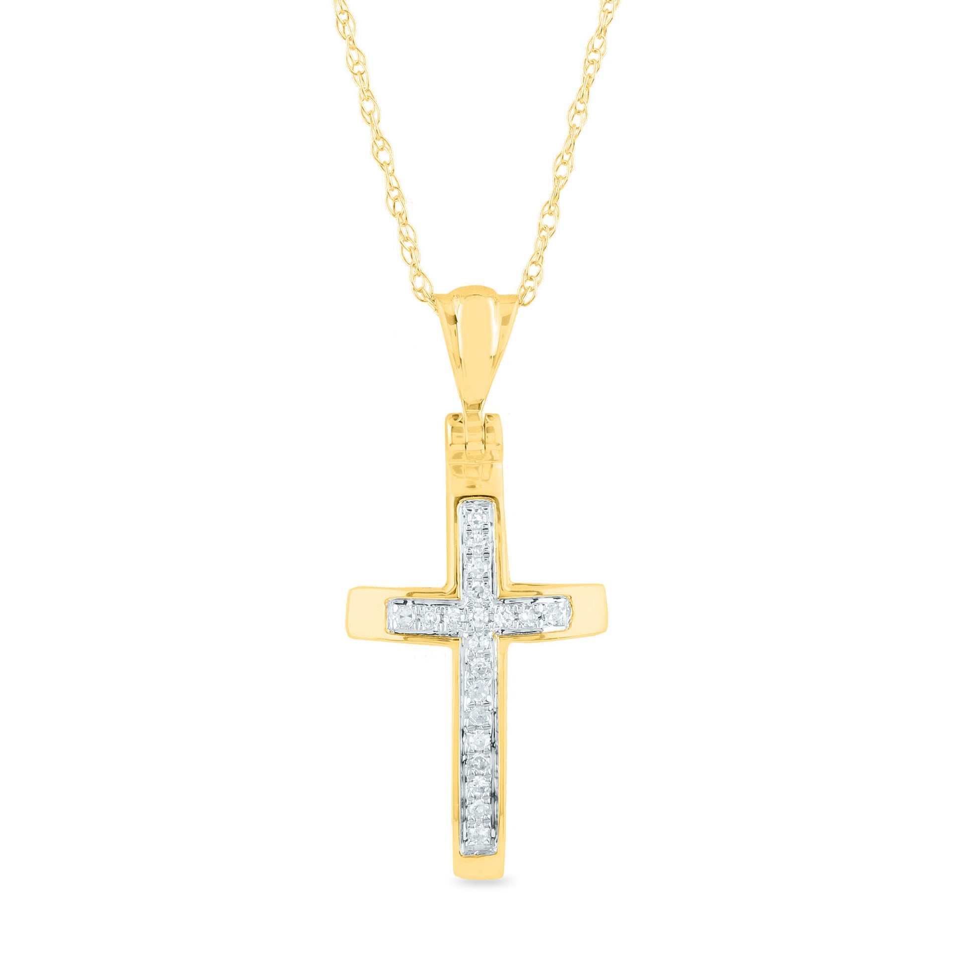 Diamond Accent Cross Pendant in 14K Yellow Gold