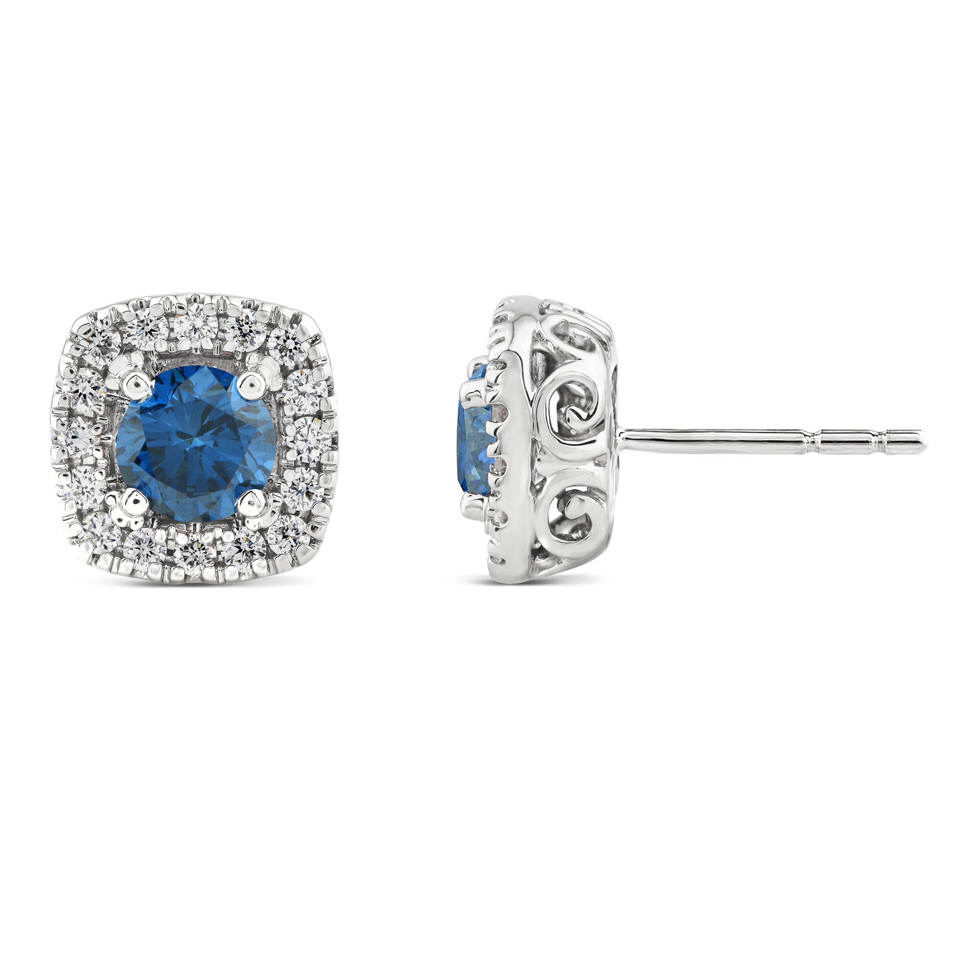 Lab Grown Blue and White Diamond Earrings in 14K White Gold (1 ct. tw.)