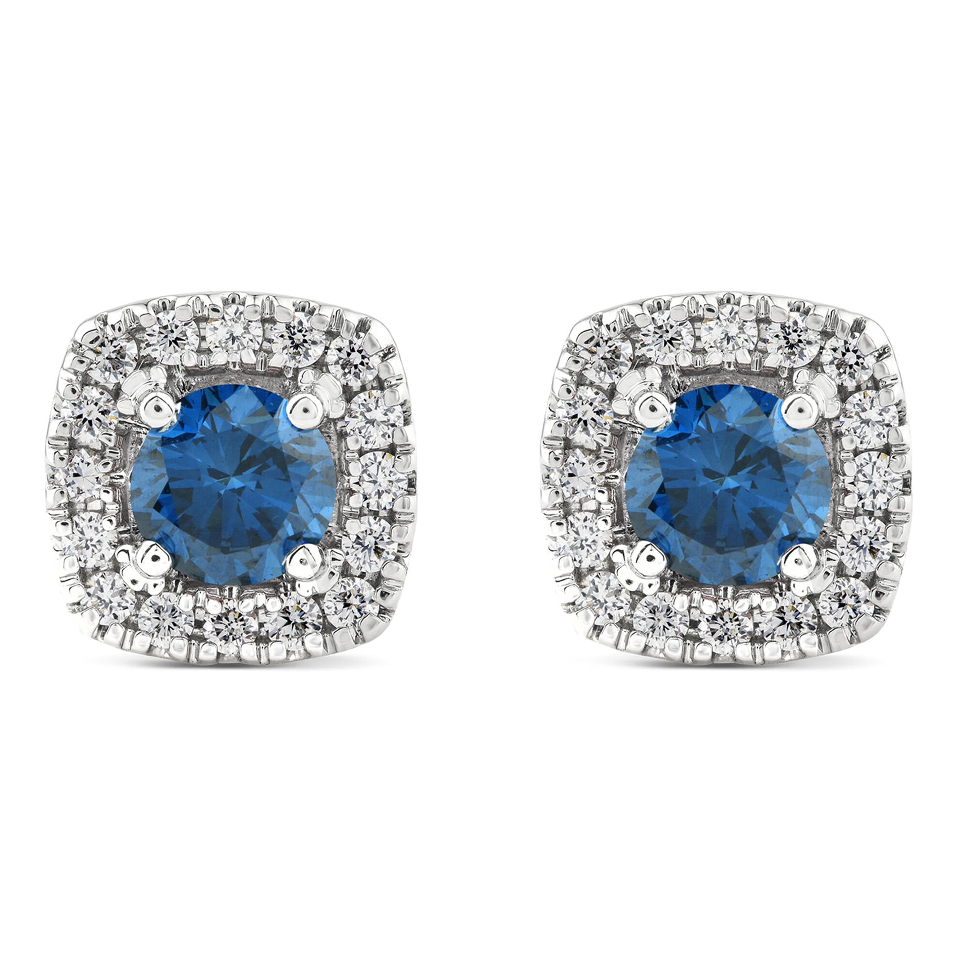 Lab Grown Blue and White Diamond Earrings in 14K White Gold (1 ct. tw.)