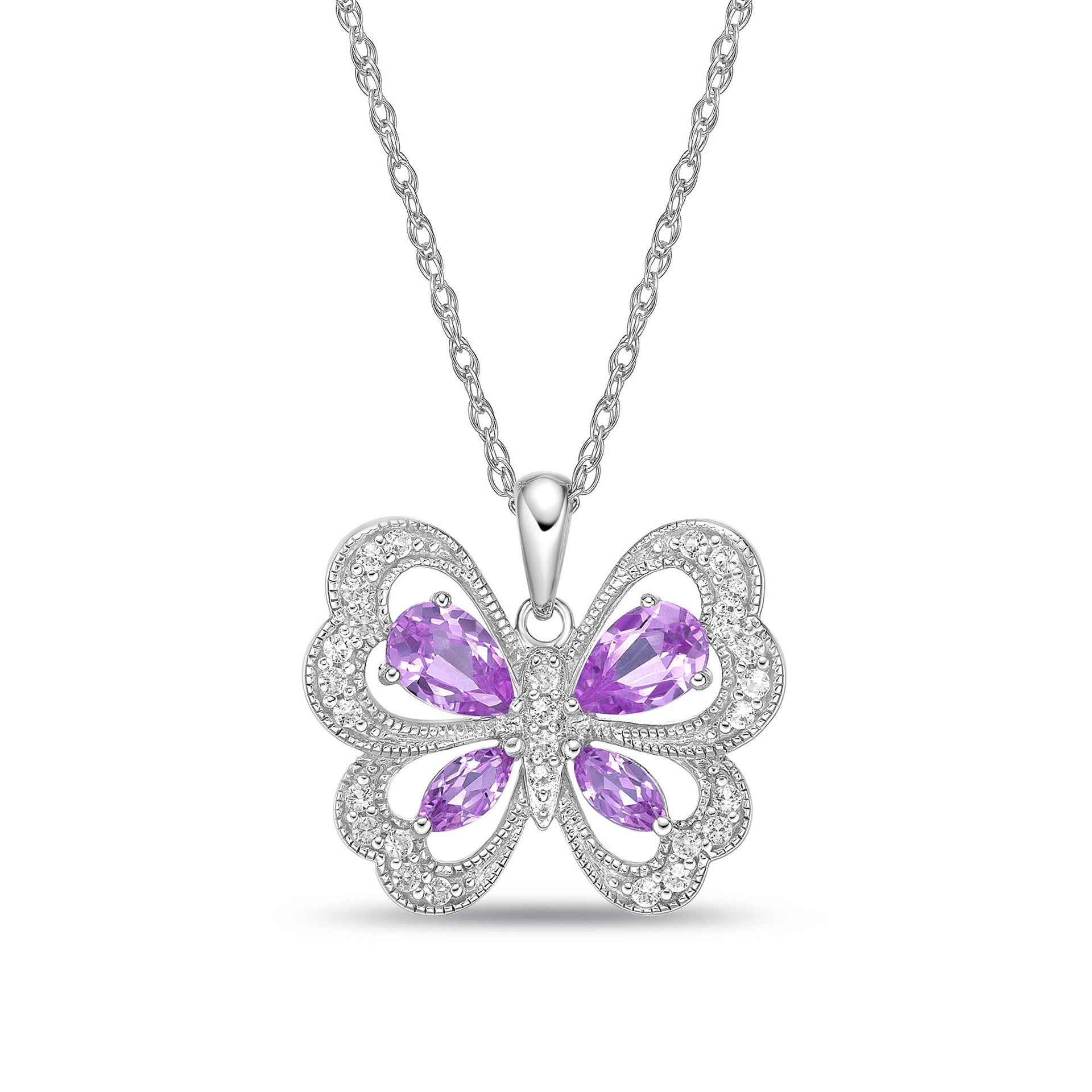 Butterfly Pendant with Lab-Created Pink Sapphires and Lab-Created White Sapphires in Sterling Silver
