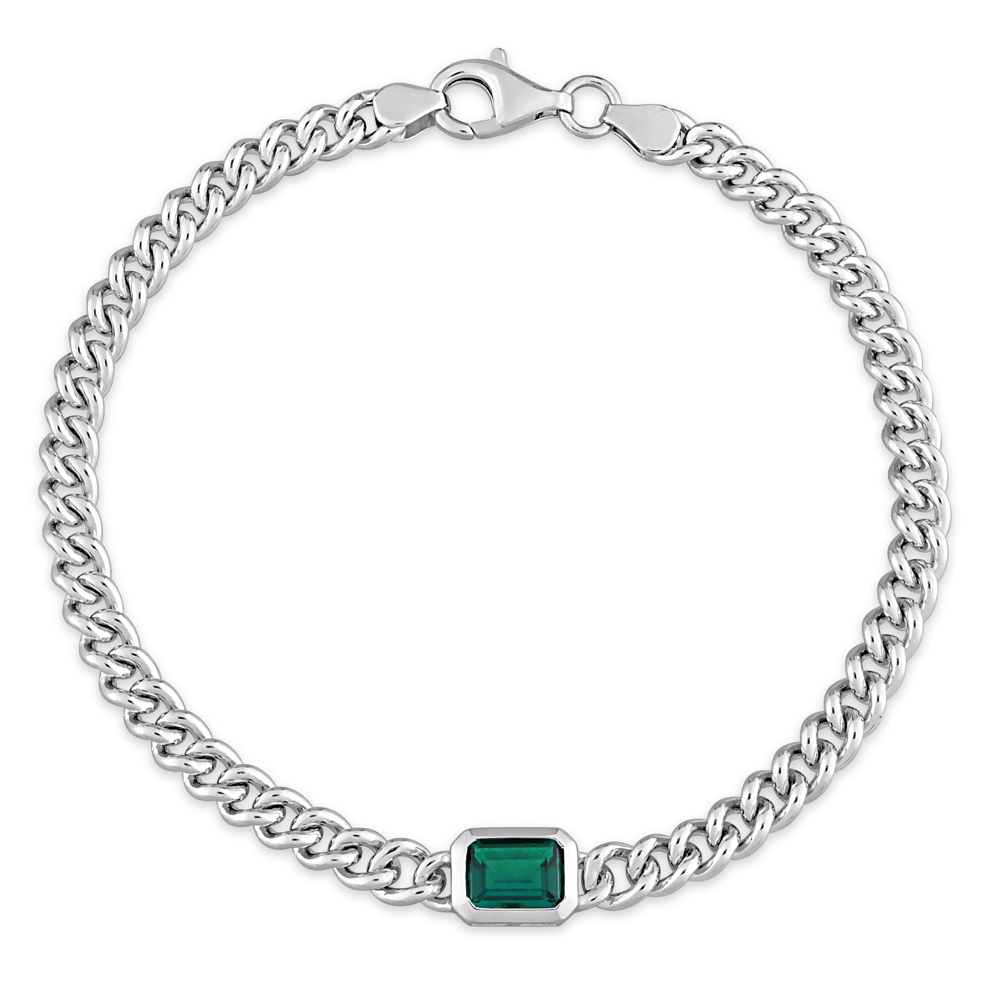 Mimi & Max 7/8 CT TGW Octagon Created Emerald Curb Link Chain Bracelet in Sterling Silver