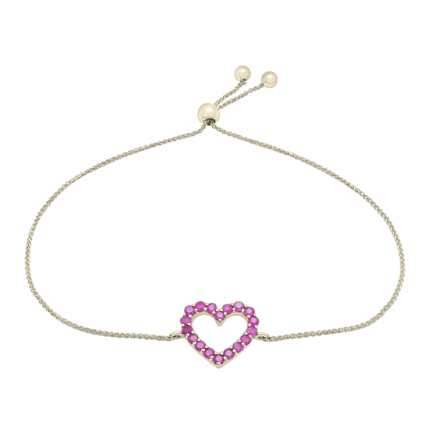 Ruby Heart Bolo Bracelet in 14K Yellow Gold