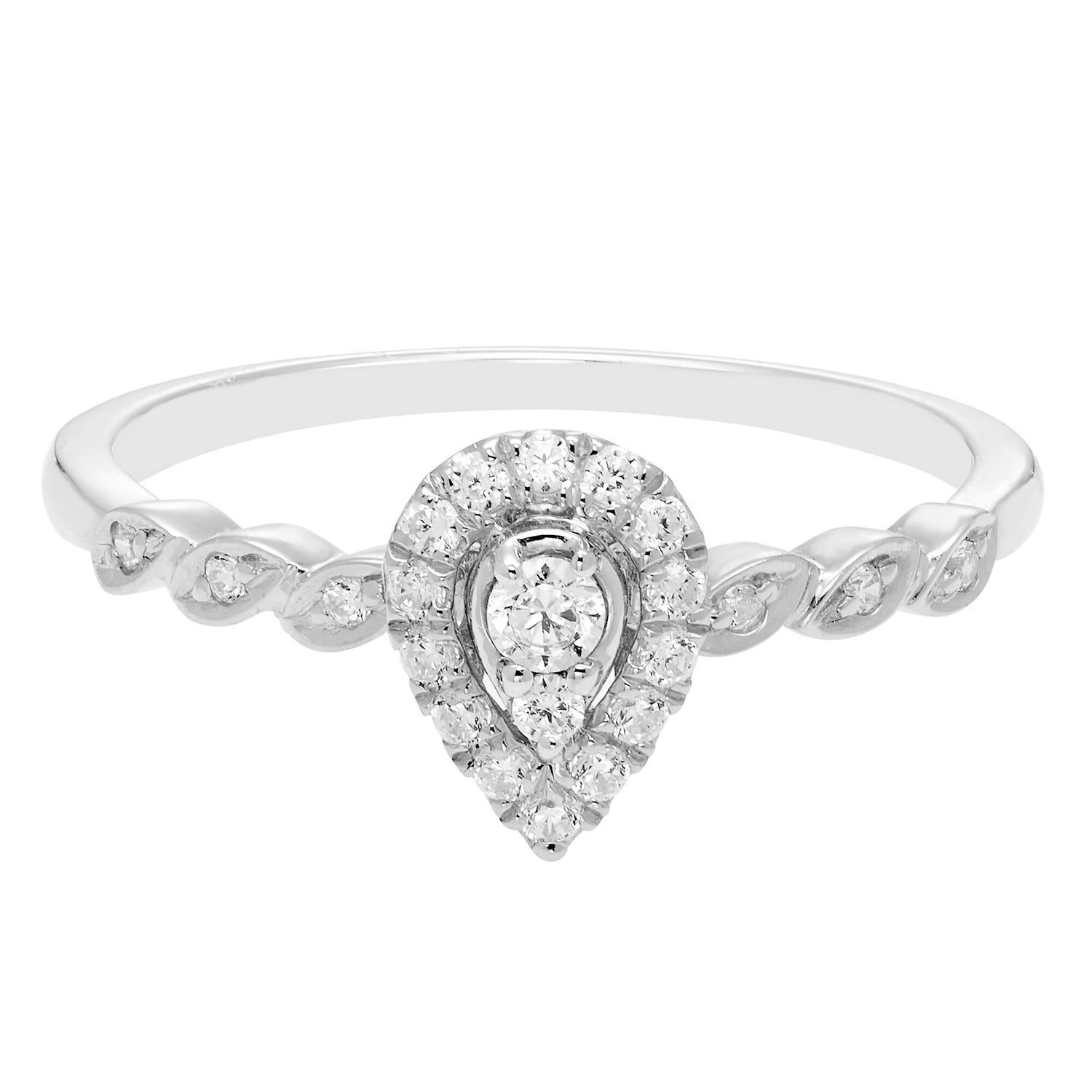 Pear-Shaped Diamond Promise Ring with Halo in 10K White Gold (1/5 ct. tw.)