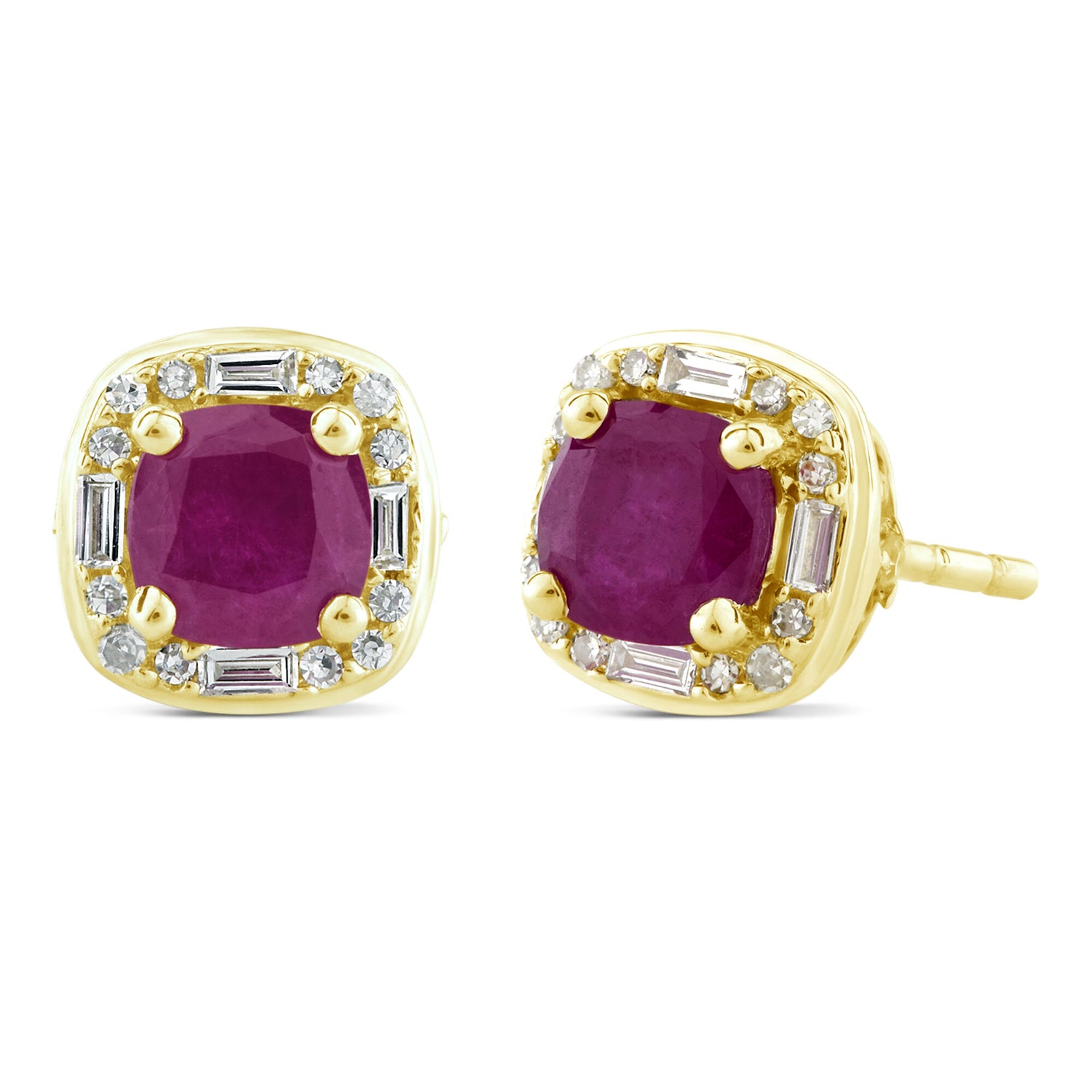 Ruby Stud Earrings with Diamonds in 14K Yellow Gold (1/8 ct. tw.)