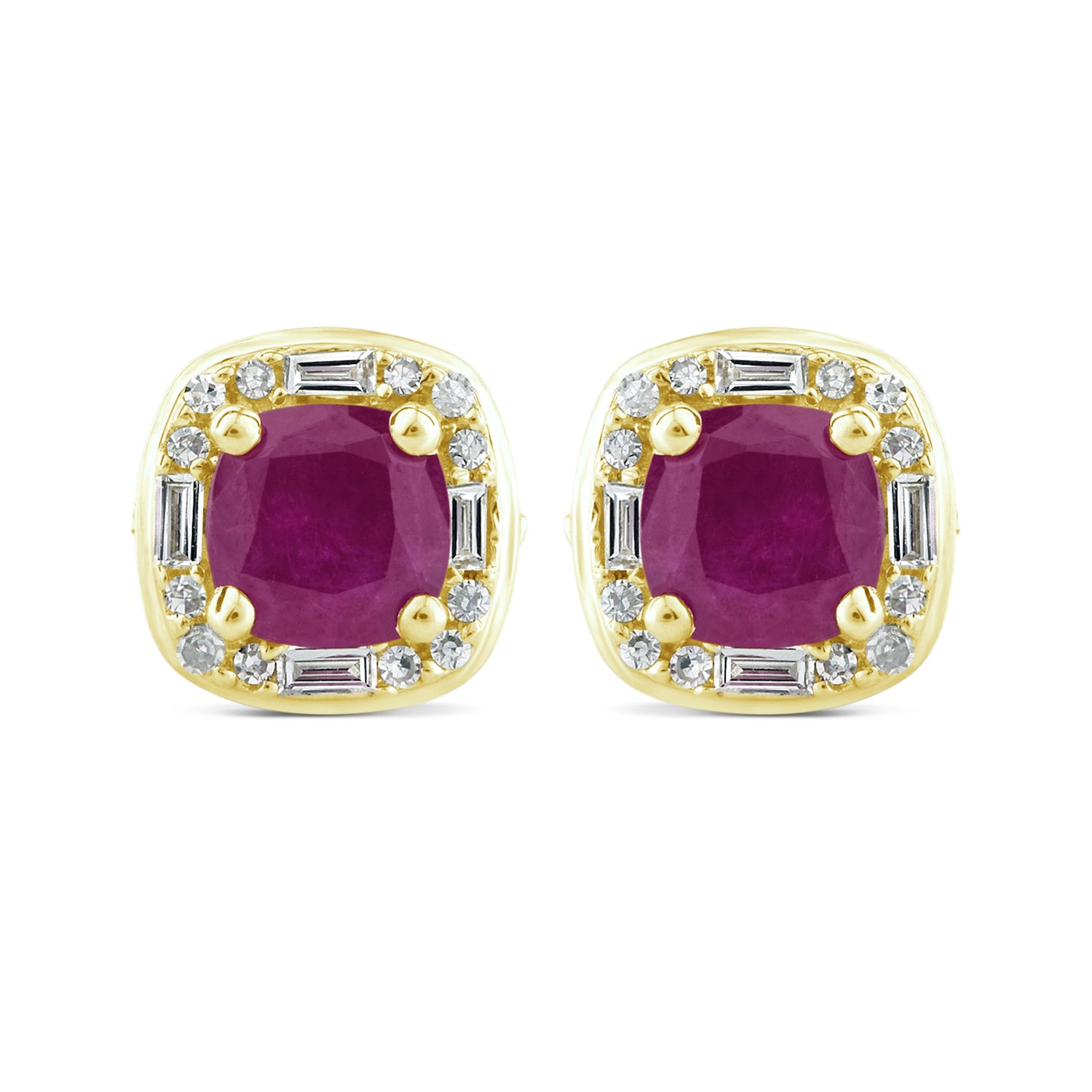 Ruby Stud Earrings with Diamonds in 14K Yellow Gold (1/8 ct. tw.)