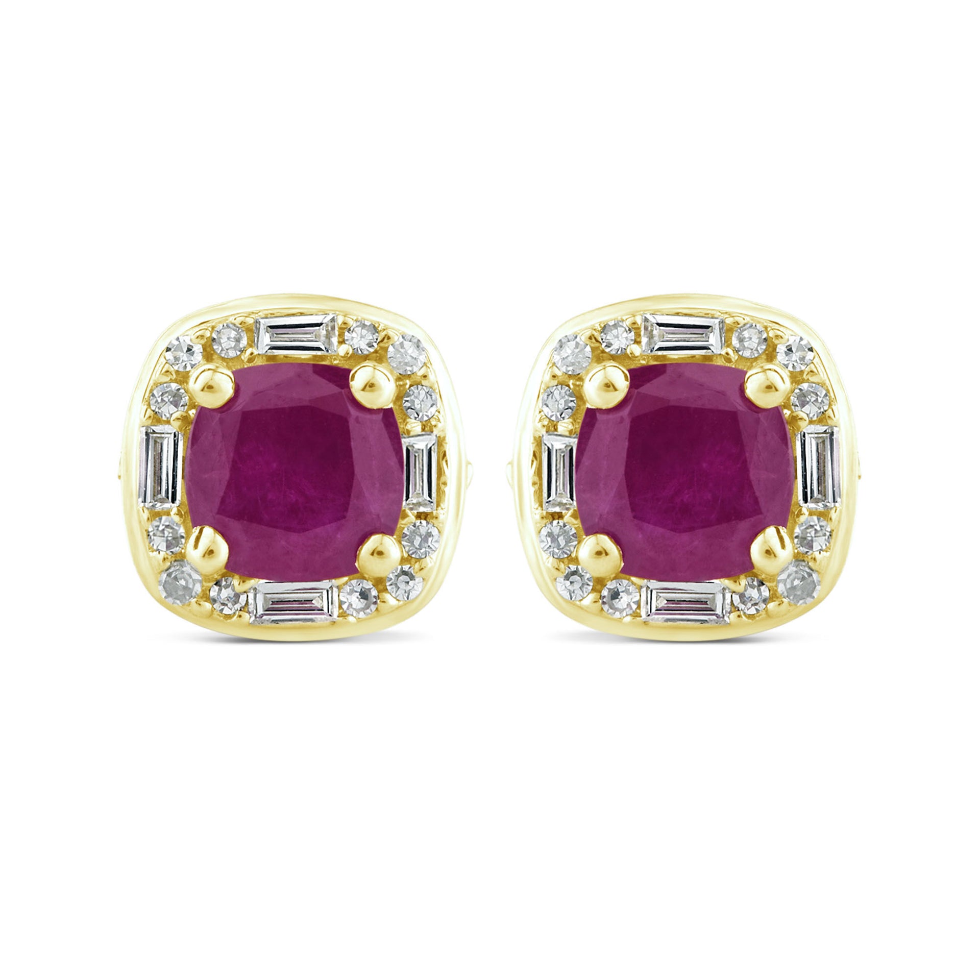 Ruby Stud Earrings with Diamonds in 14K Yellow Gold (1/8 ct. tw.)