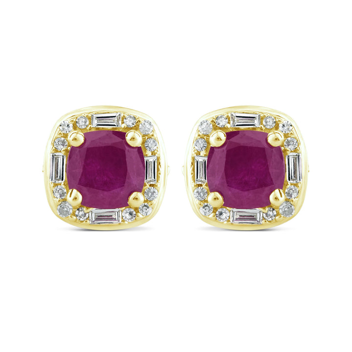 Ruby Stud Earrings with Diamonds in 14K Yellow Gold (1/8 ct. tw.)