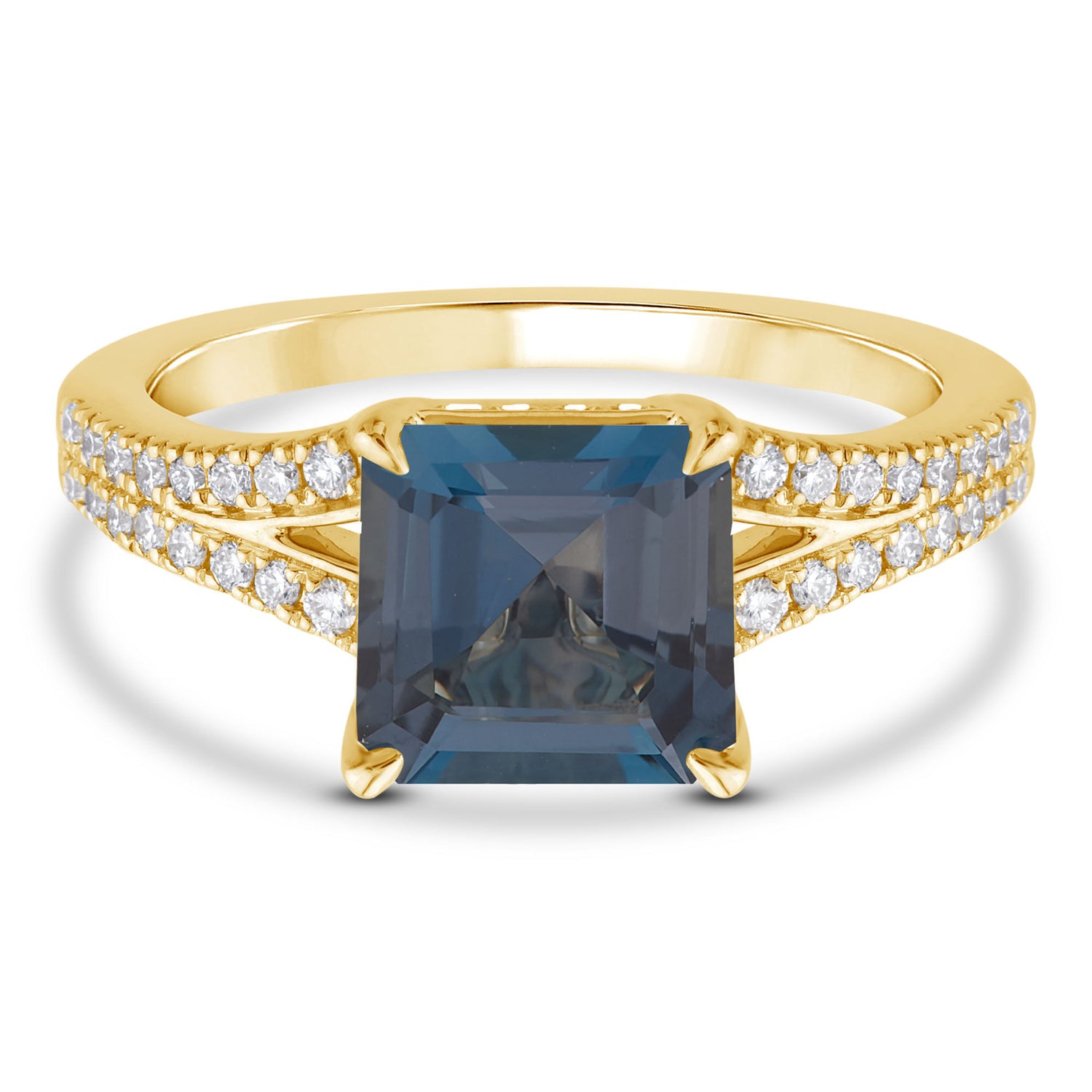 Blue Topaz Ring with Diamonds in 10K Yellow Gold (3/8 ct. tw.)