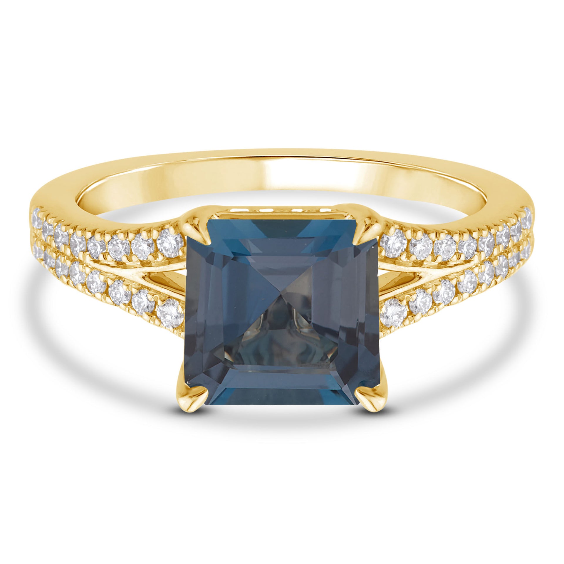 Blue Topaz Ring with Diamonds in 10K Yellow Gold (3/8 ct. tw.)