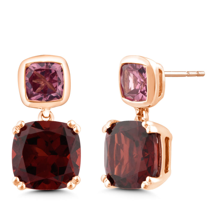 Garnet and Rhodolite Drop Earrings in 10K Rose Gold