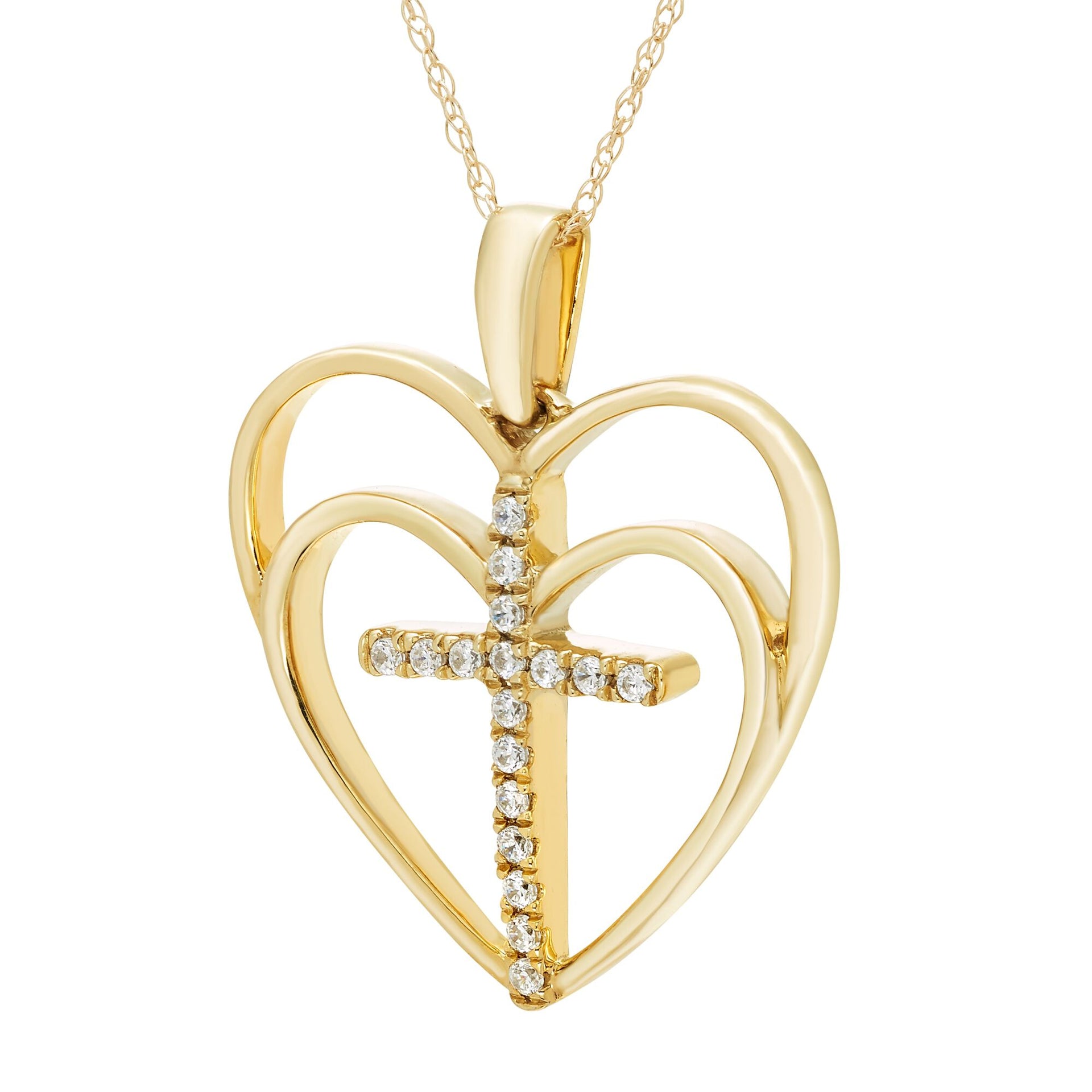 Diamond Heart Cross Pendant in 10K Yellow Gold (1/10 ct. tw.)