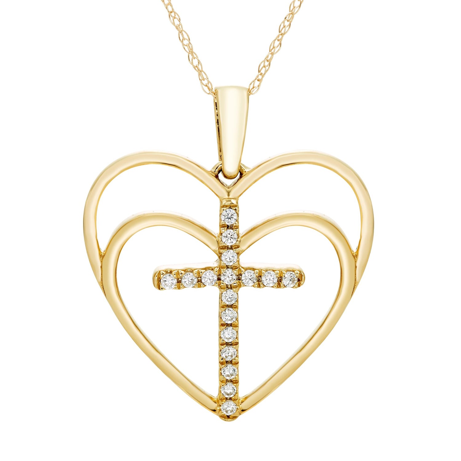 Diamond Heart Cross Pendant in 10K Yellow Gold (1/10 ct. tw.)
