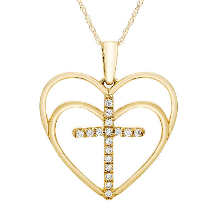 Diamond Heart Cross Pendant in 10K Yellow Gold (1/10 ct. tw.)