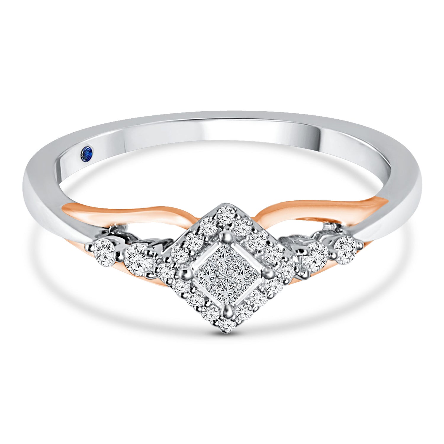 Diamond and Blue Sapphire Ring in 10K White and Rose Gold (1/7 ct. tw.)