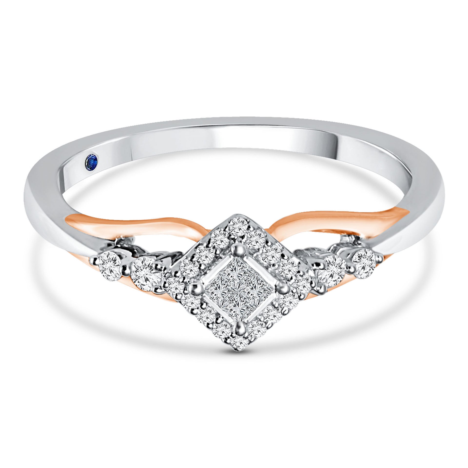 Diamond and Blue Sapphire Ring in 10K White and Rose Gold (1/7 ct. tw.)