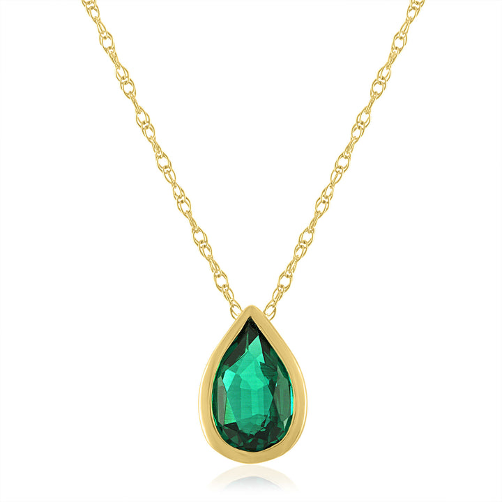 Lab-Created Emerald Birthstone Pendant in 10K Yellow Gold