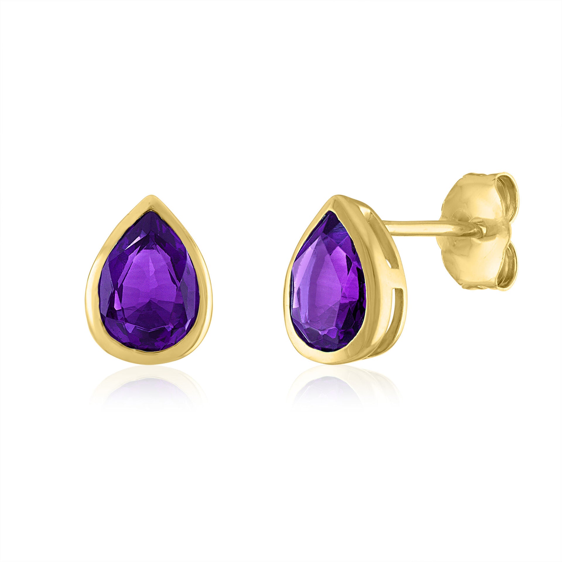 Amethyst Birthstone Stud Earrings in 10K Yellow Gold