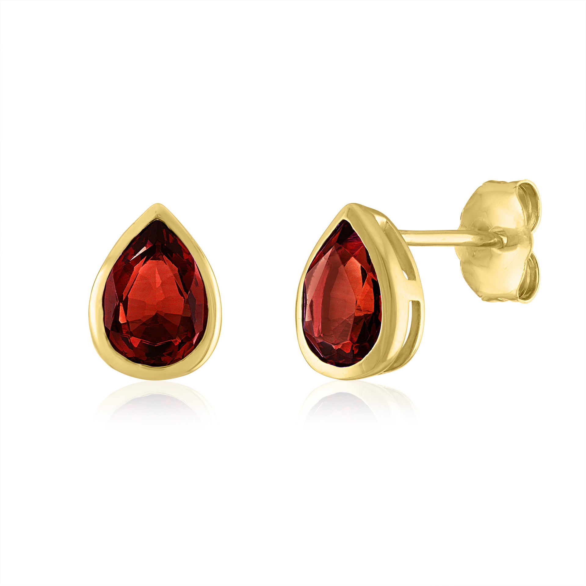 Garnet Birthstone Stud Earrings in 10K Yellow Gold