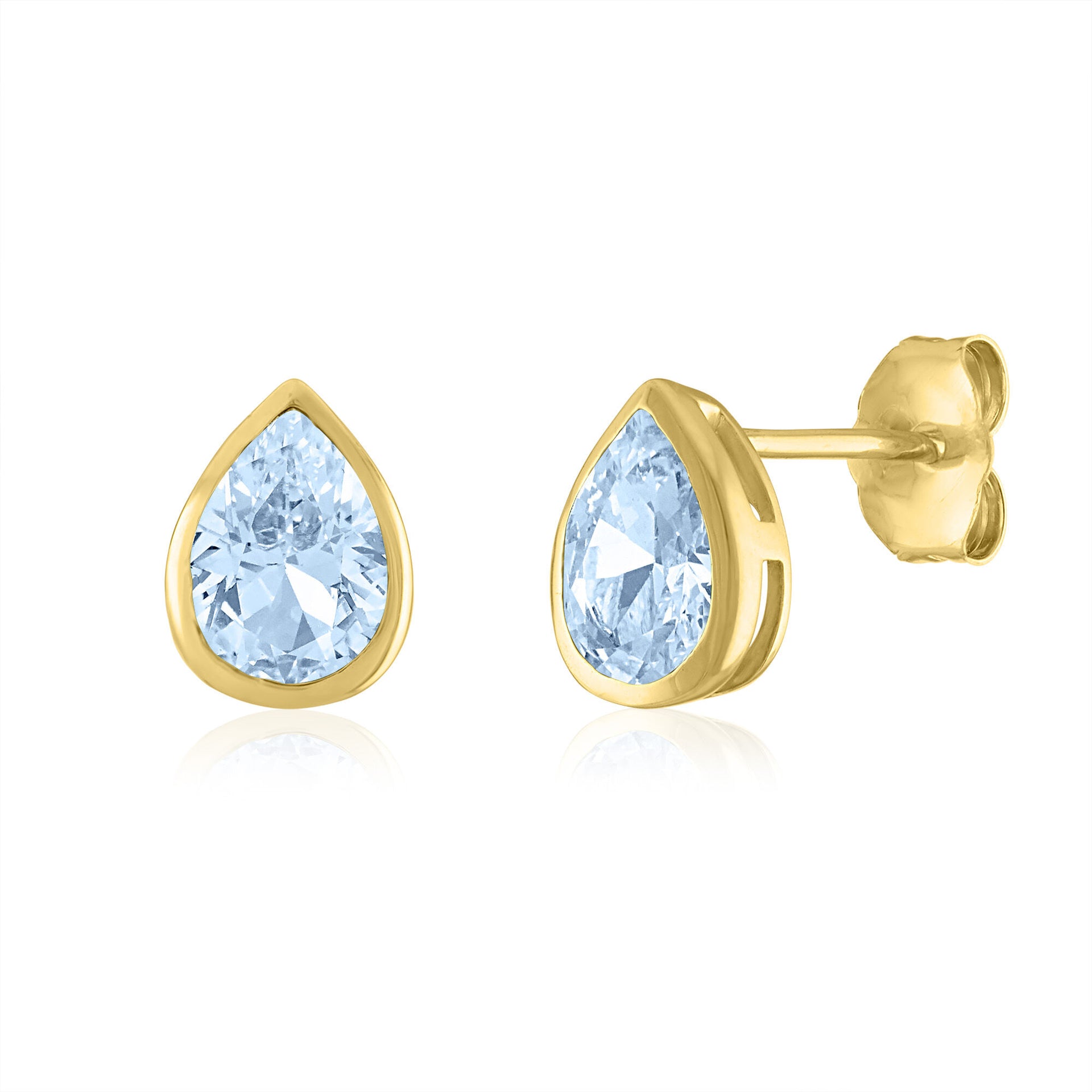 Aquamarine Birthstone Stud Earrings in 10K Yellow Gold