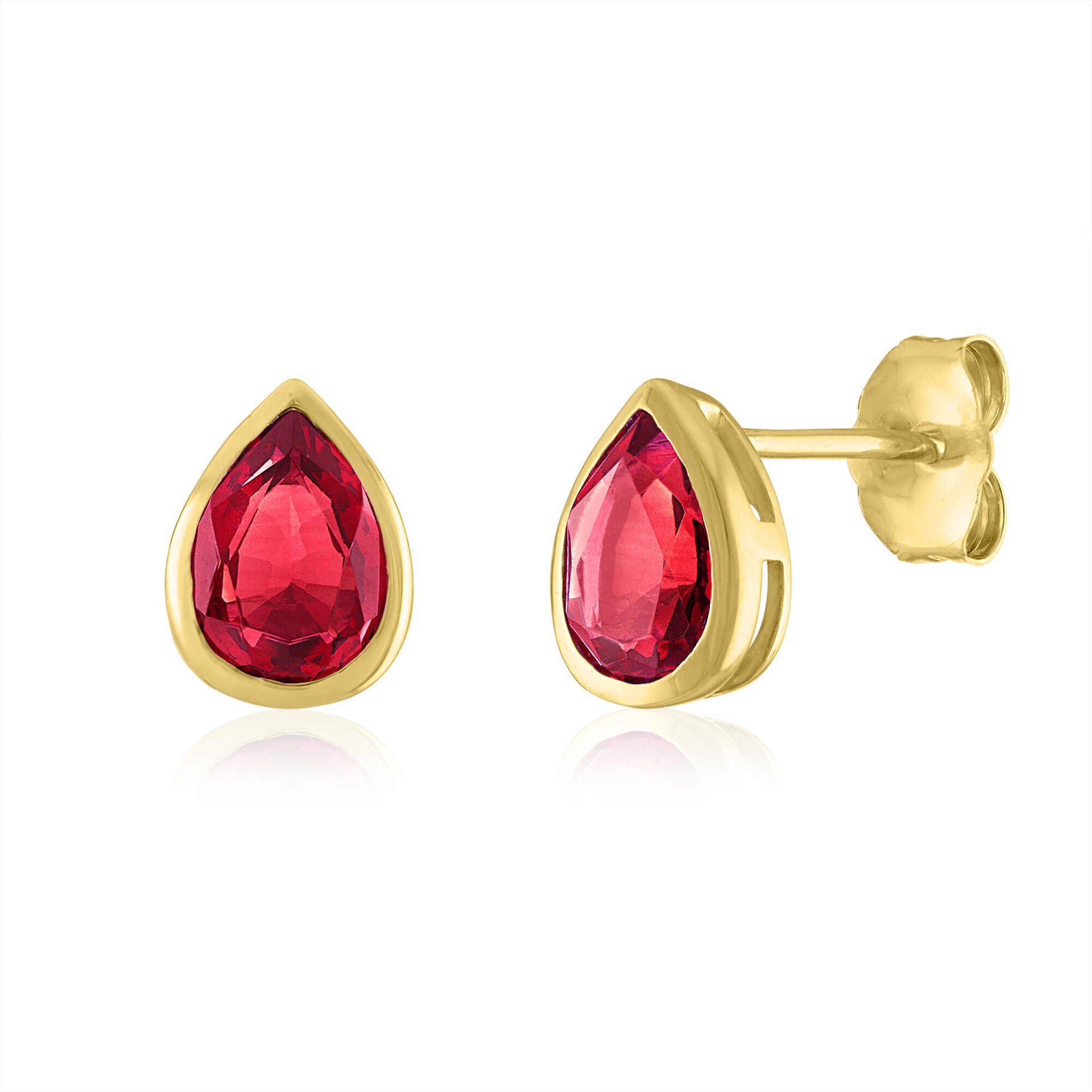 Lab-Created Ruby Birthstone Stud Earrings in 10K Yellow Gold