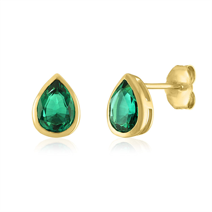 Lab-Created Emerald Birthstone Stud Earrings in 10K Yellow Gold