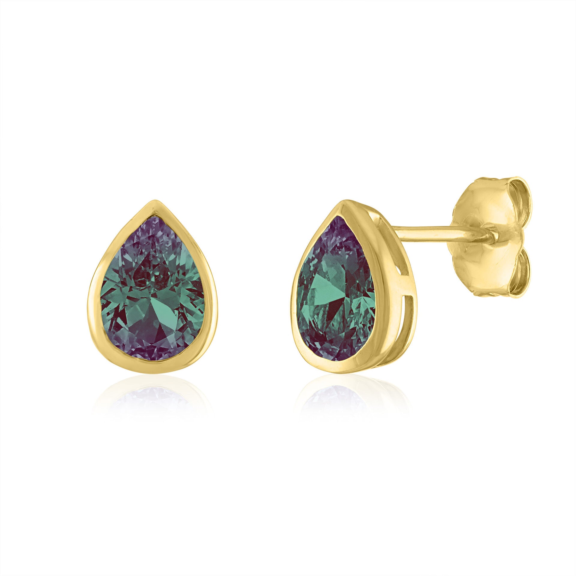 Lab-Created Alexandrite Stud Earrings in 10K Yellow Gold
