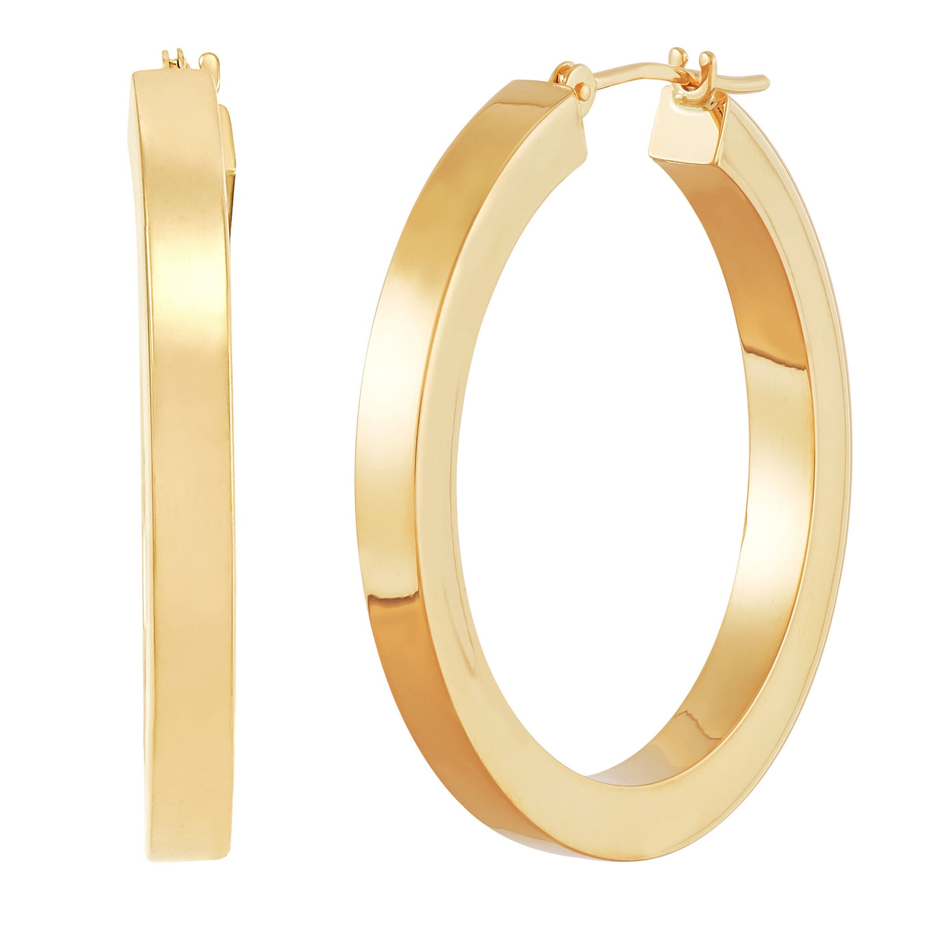 Polished Square Tube Hoop Earrings in 14K Yellow Gold, 30MM