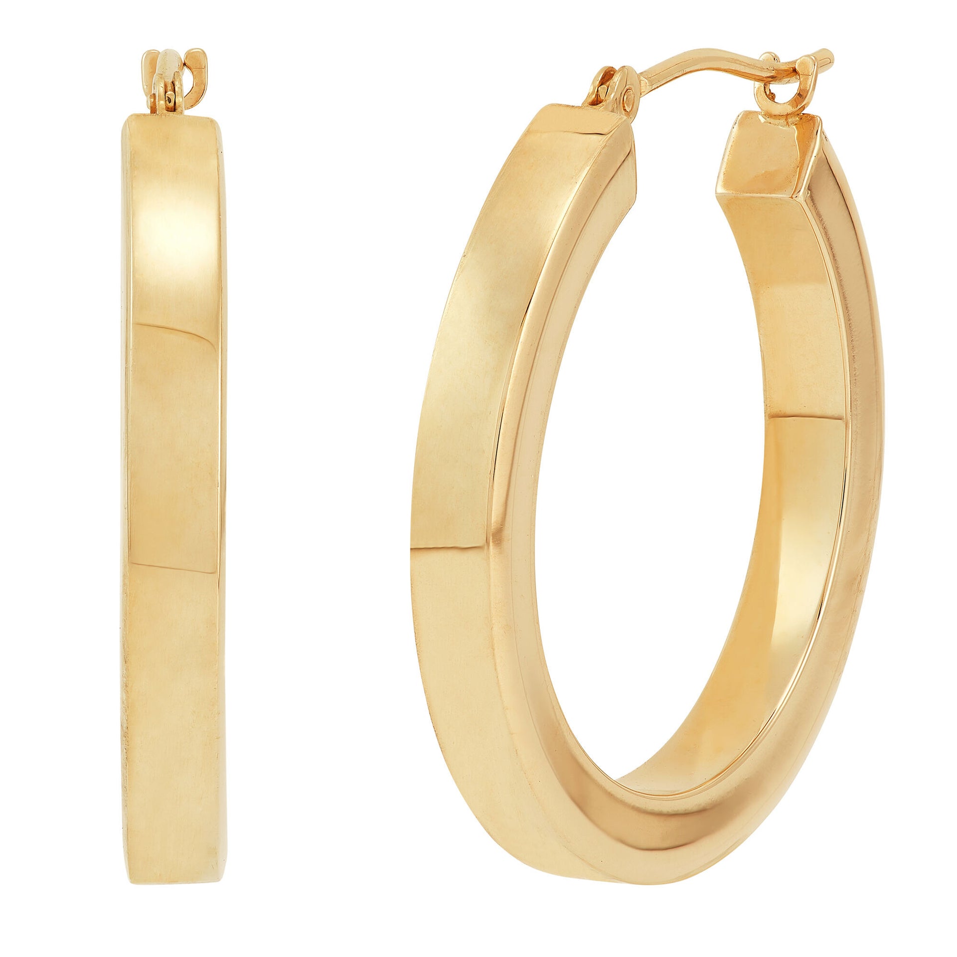 Polished Round Square Tube Hoop Earrings in 14K Yellow Gold, 25MM